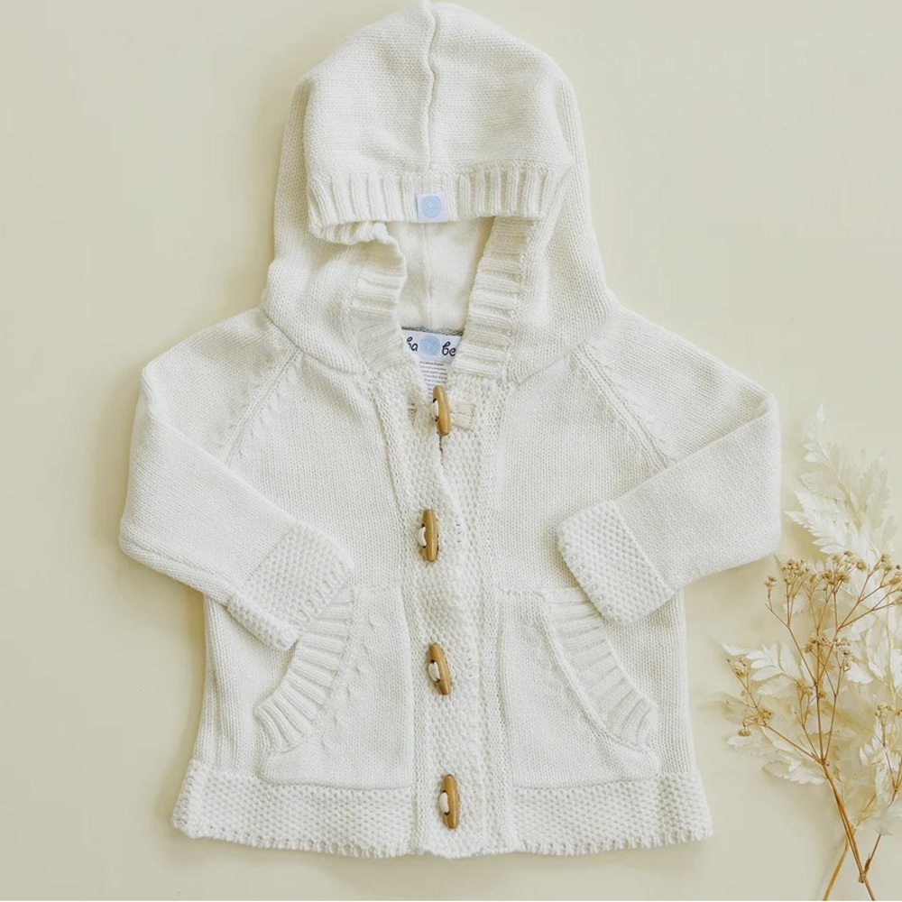Beba Bean Baby Knit Hoodie -Ivory - 3-6mos NEW
